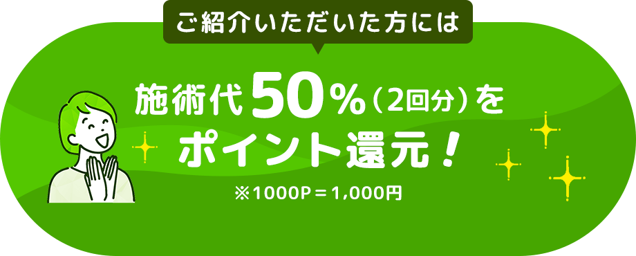 ご紹介いただいた方には施術代50％（2回分）をポイント還元！